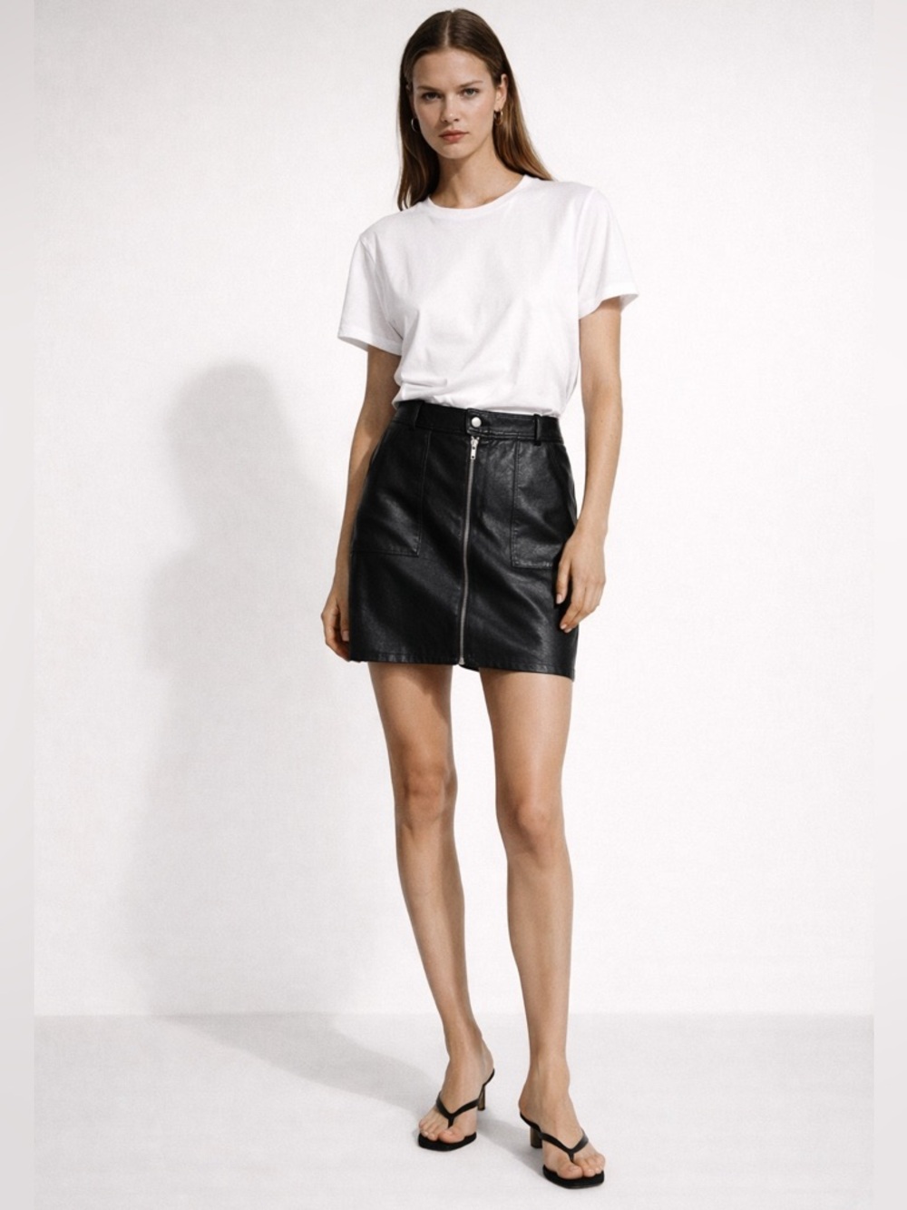 Black Faux Leather Zip-Front Mini Skirt